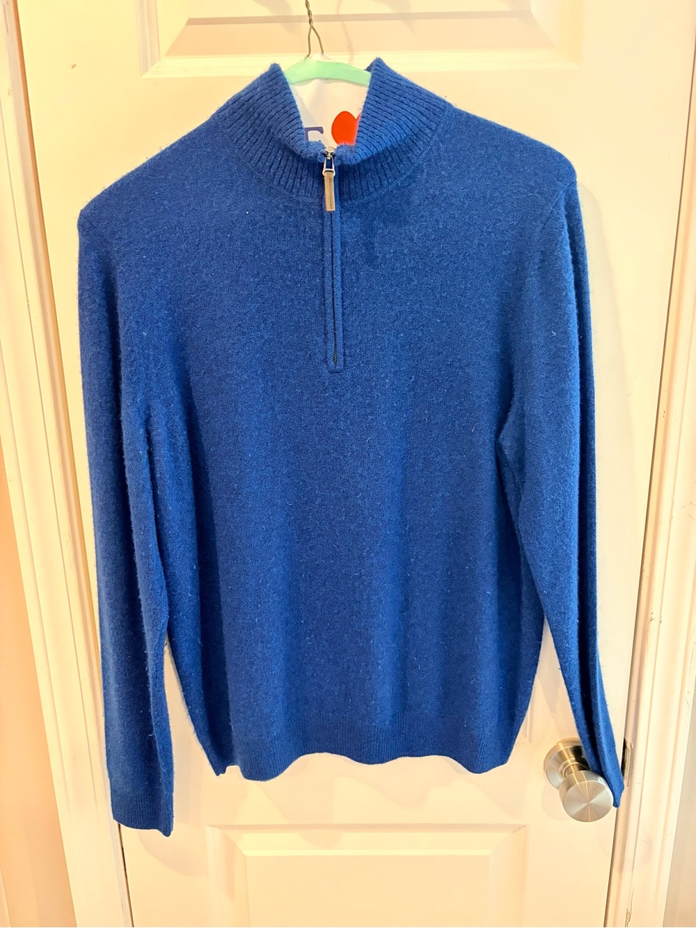 Nordstrom Men's 100% Cashmere Quarter Zip Pullover Sweater Blue Size M